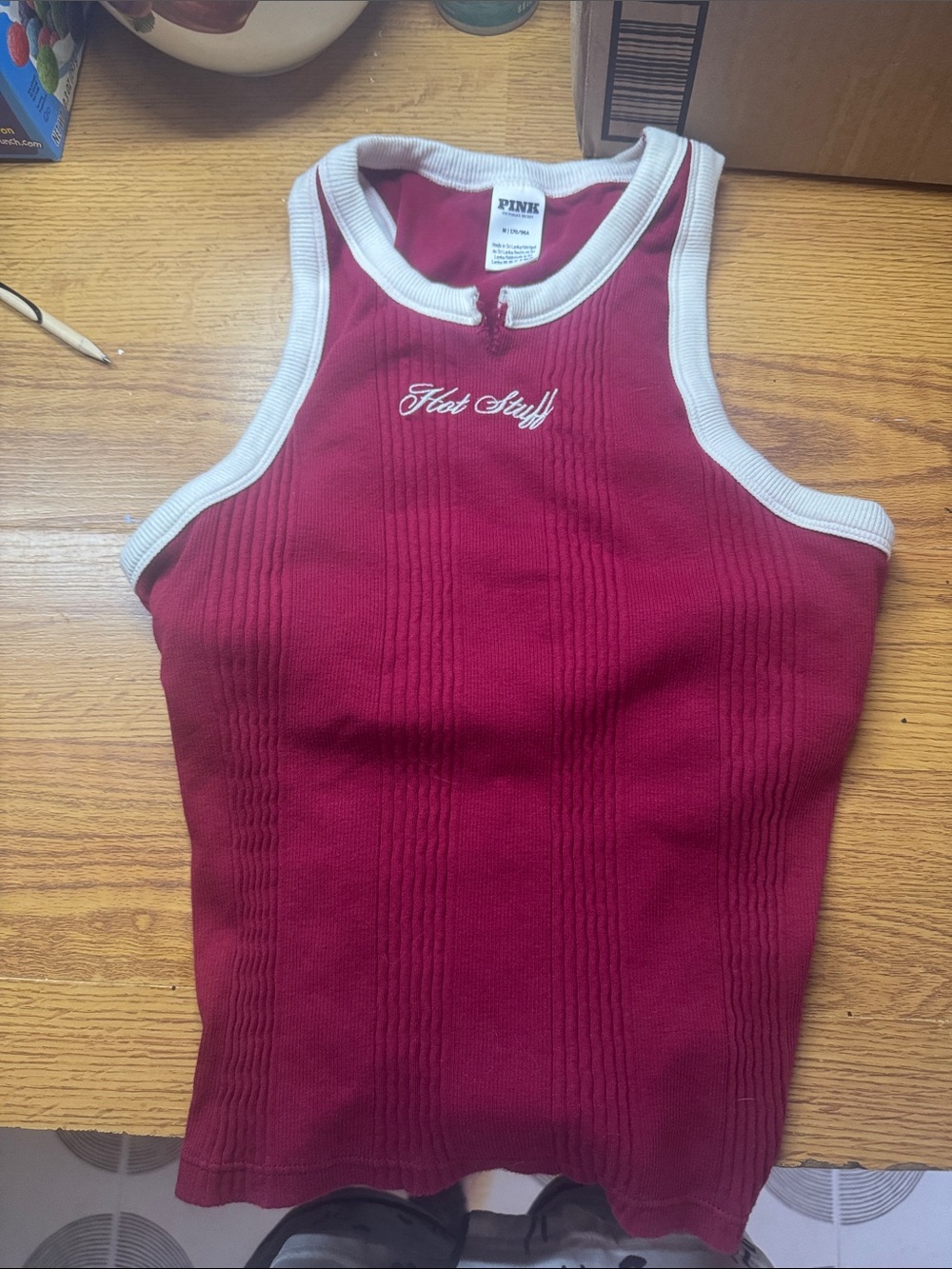 PINK Victoria's Secret Burgundy Tank with White Trim
